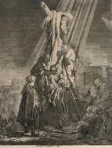 The Descent From The Cross: Second Plate Oil Painting by Rembrandt Van Rijn