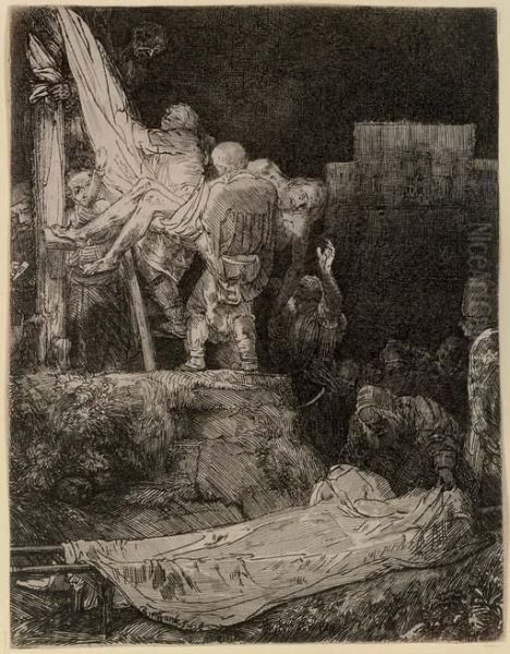 Descent From The Cross By Torchlight Oil Painting by Rembrandt Van Rijn