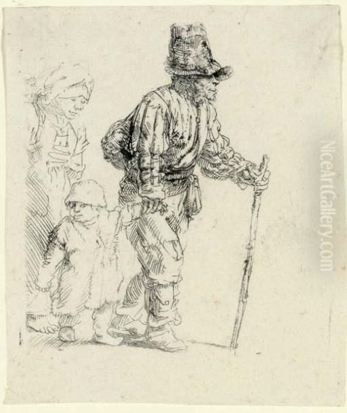 Peasant Family On The Tramp Oil Painting by Rembrandt Van Rijn