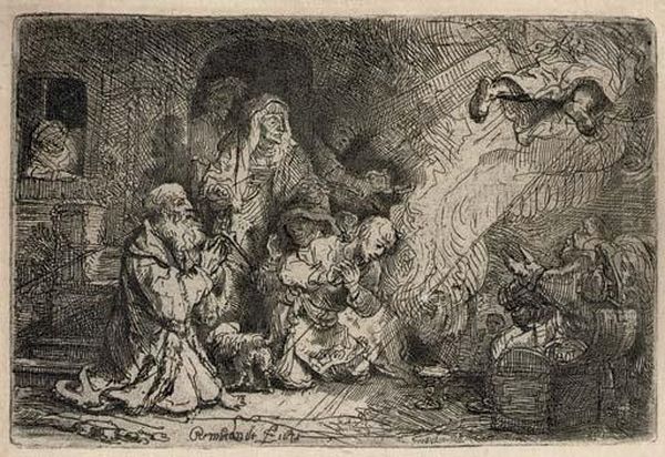 The Angel Departing From The Family Of Tobias Oil Painting by Rembrandt Van Rijn