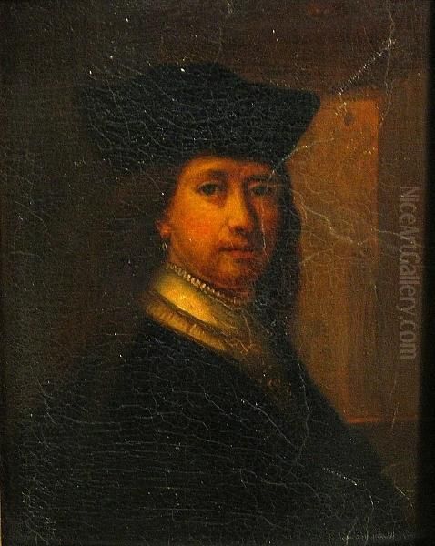 A Portrait Of A Gentleman, Half-length, Wearing A Hat Oil Painting by Rembrandt Van Rijn