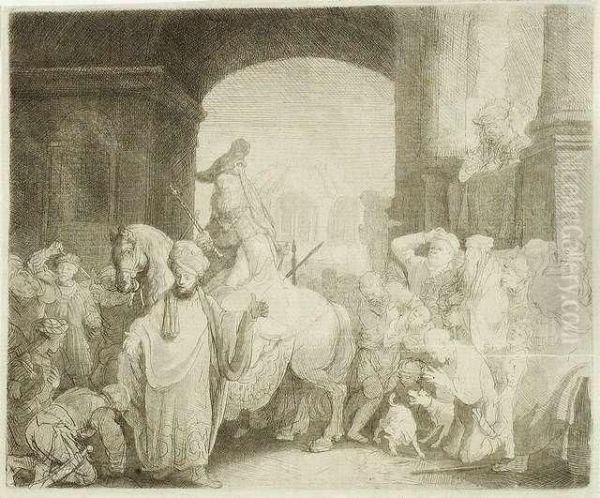 The Triumph Of Mordecai. Etching, Ca. 1641 Oil Painting by Rembrandt Van Rijn