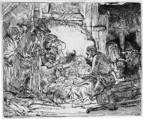 Die Anbetung Der Hirten, Mit Der Lampe Oil Painting by Rembrandt Van Rijn