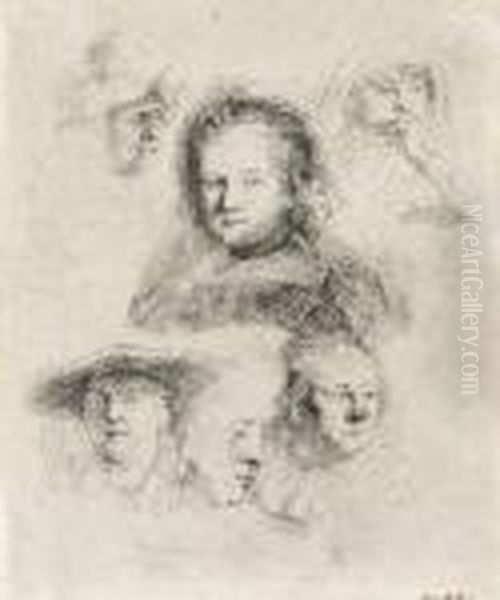 Head Of Saskia And Others Oil Painting by Rembrandt Van Rijn