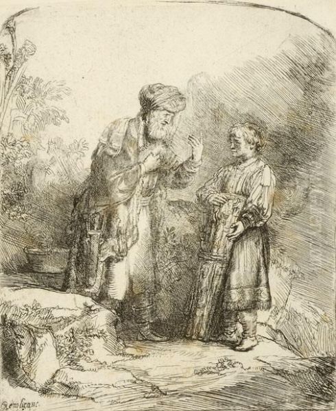 Abraham And Izak Oil Painting by Rembrandt Van Rijn