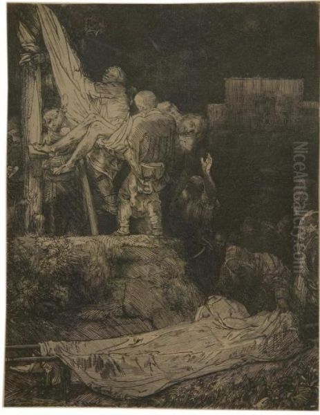 Die Kreuzabnahme Bei Fackelschein. Oil Painting by Rembrandt Van Rijn