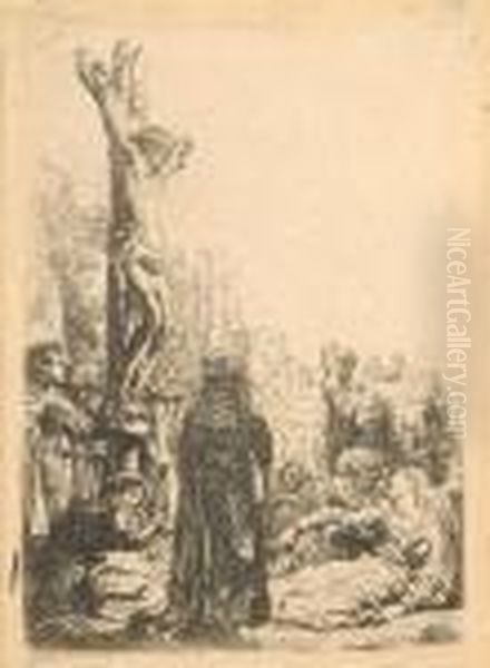 The Crucifixion: Small Plate Oil Painting by Rembrandt Van Rijn