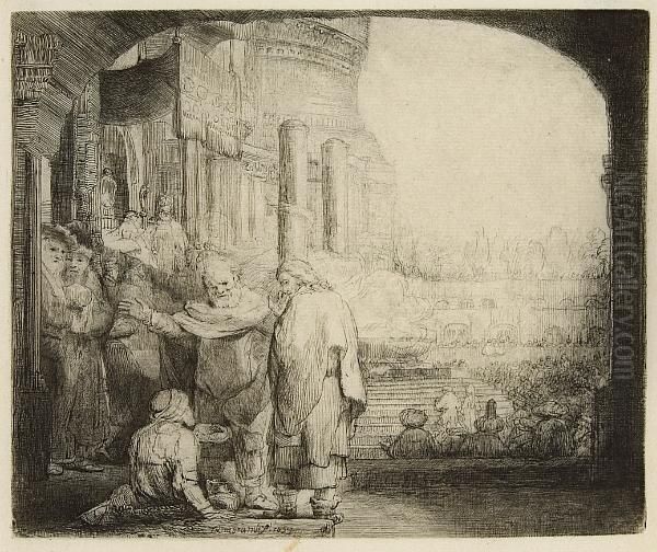 Peter And John Healing The Cripple At The Gate Of The Temple Oil Painting by Rembrandt Van Rijn