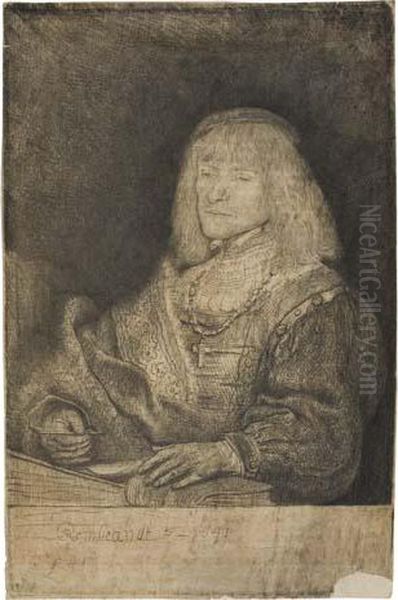 Man At A Desk Wearing A Cross And A Chain Oil Painting by Rembrandt Van Rijn