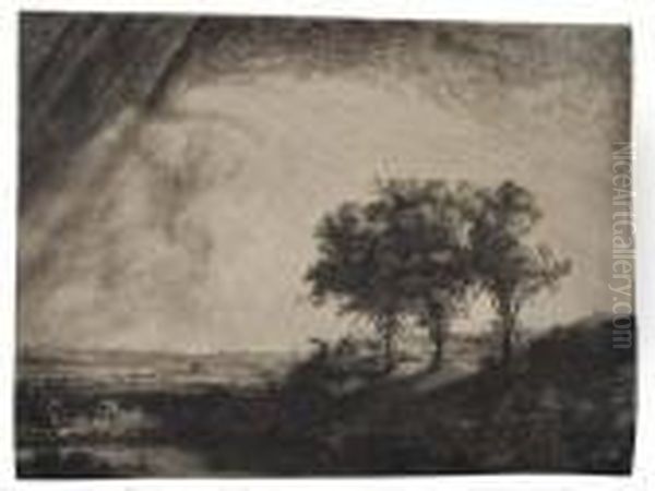 The Three Trees Oil Painting by Rembrandt Van Rijn