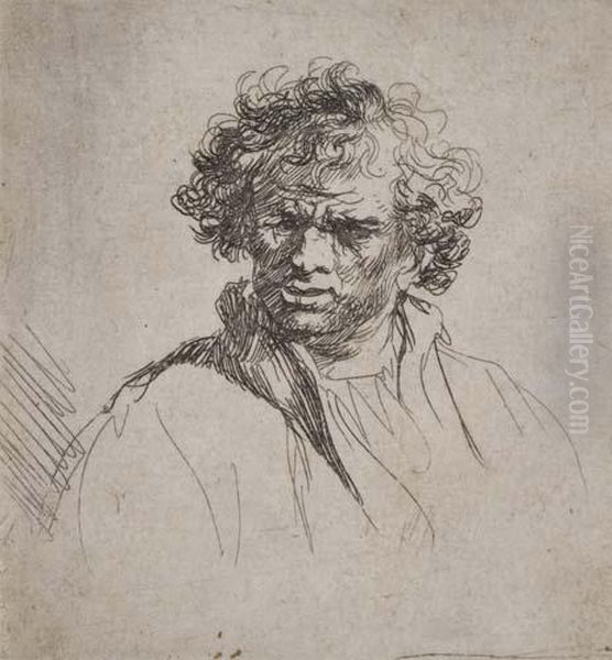 Curly-headed Man With A Wry Mouth Oil Painting by Rembrandt Van Rijn