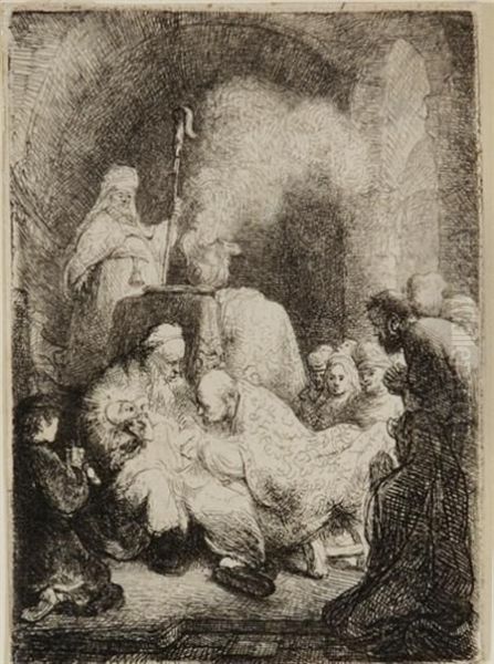 The Circumcision: Small Plate Oil Painting by Rembrandt Van Rijn