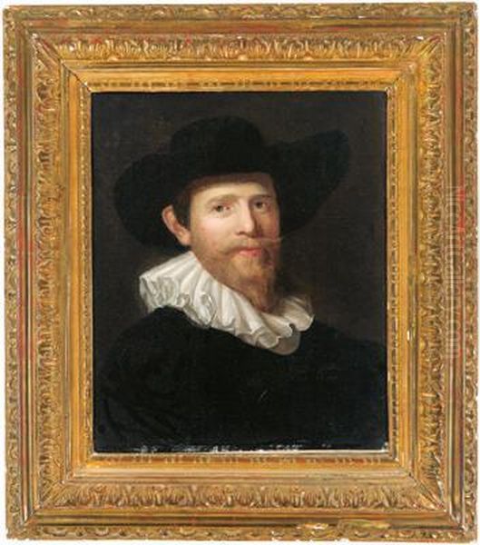 Ritratto Di Un Signore In Abito Nero Con Cappello E Collare Oil Painting by Rembrandt Van Rijn