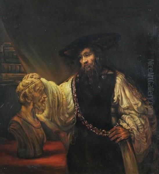 Aristotle Contemplating A Bust Of Homer Oil Painting by Rembrandt Van Rijn