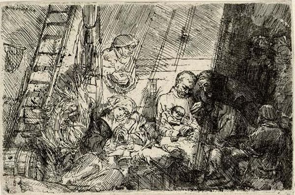 The Circumcision In The Stable (b., Holl. 47; H. 274) Oil Painting by Rembrandt Van Rijn