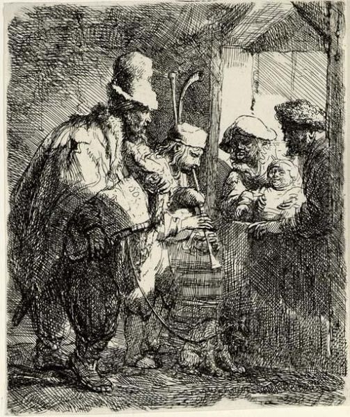 The Strolling Musicians (b., Holl. 119; H. 142) Oil Painting by Rembrandt Van Rijn