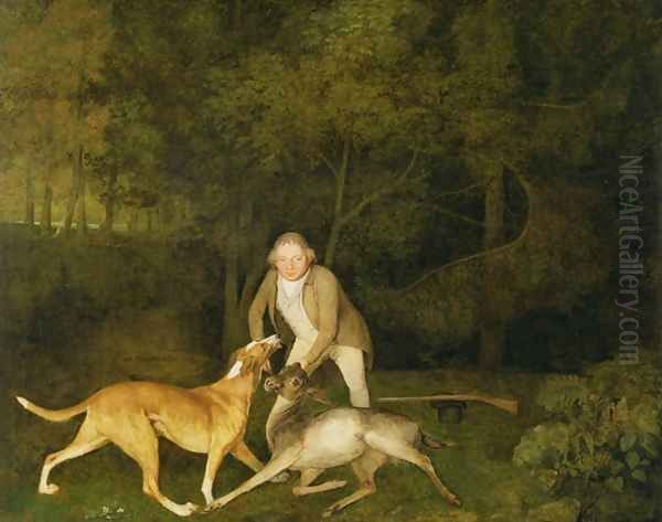 Freeman, the Earl of Clarendons Gamekeeper, With a Dying Doe and Hound, 1800 Oil Painting by George Stubbs