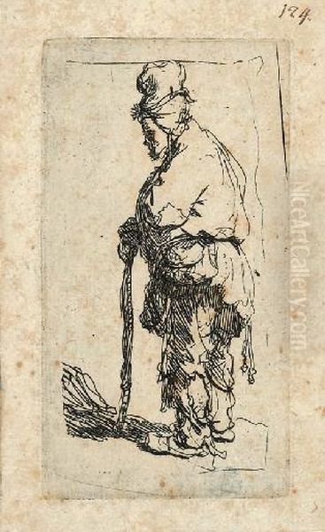 Beggar Leaning On A Stick, Facing Left (b., Holl. 163; H. 9) Oil Painting by Rembrandt Van Rijn