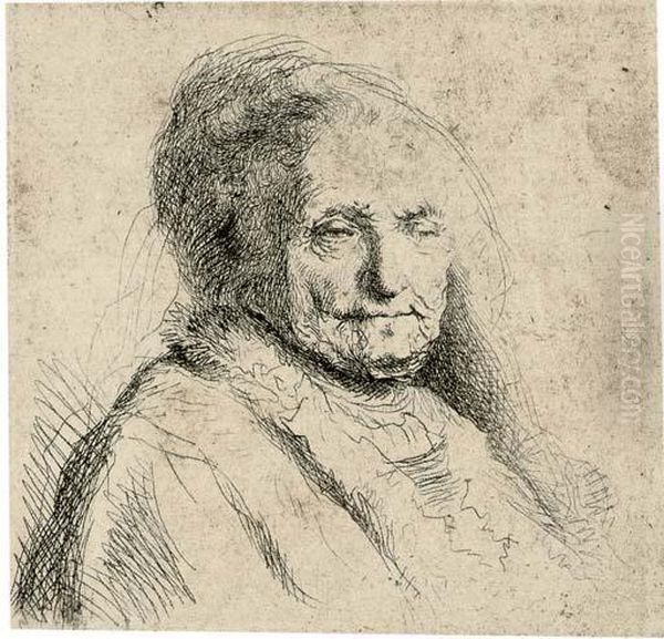 The Artist's Mother, Head And Bust: Three Quarters Right Oil Painting by Rembrandt Van Rijn