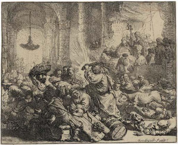 Christ Driving The Money Changers From The Temple Oil Painting by Rembrandt Van Rijn