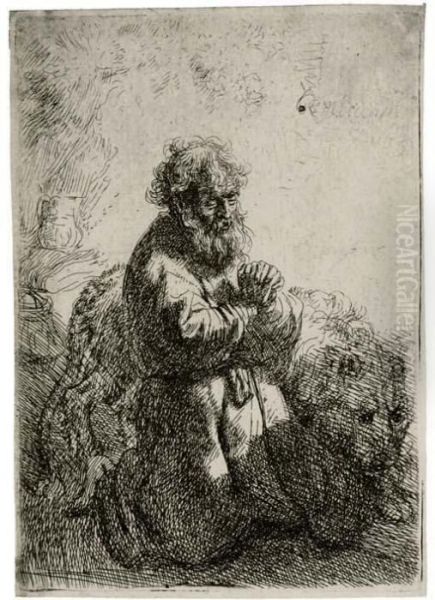 St. Jerome Kneeling In Prayer, Looking Down Oil Painting by Rembrandt Van Rijn