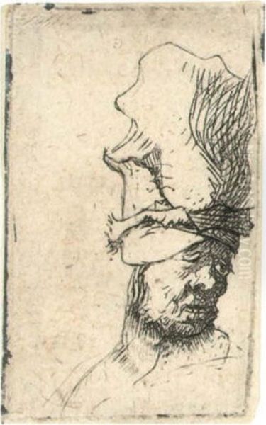 Head Of A Man In A High Cap Oil Painting by Rembrandt Van Rijn