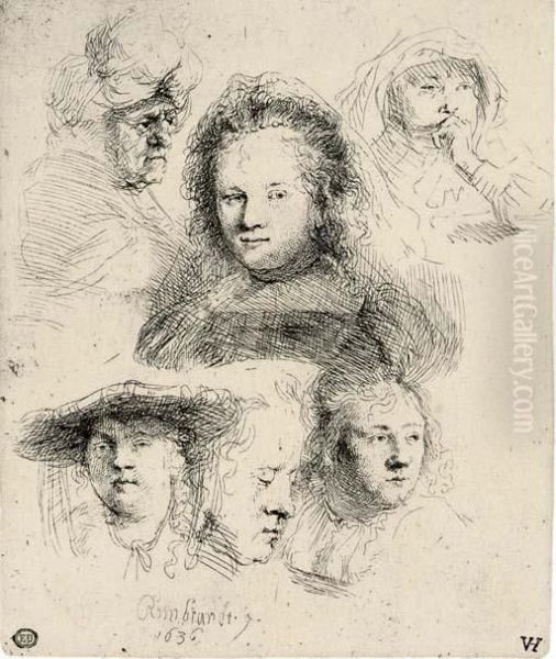 Sheet Of Studies Oil Painting by Rembrandt Van Rijn