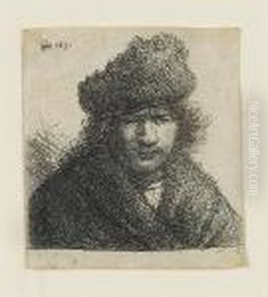 Self Portrait In A Slant Fur Cap, Bust (bartsch 14) Oil Painting by Rembrandt Van Rijn