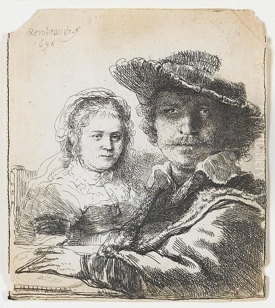 Self Portrait With Saskia (bartsch 19 ) Oil Painting by Rembrandt Van Rijn