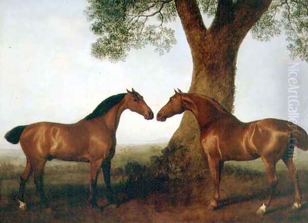 Two Bay Hunters by a Tree, 1786 Oil Painting by George Stubbs