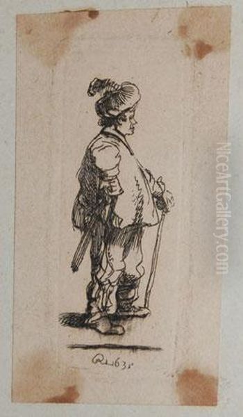 <a Polander Standing With His Stick: Profile To Right>, 1631. Oil Painting by Rembrandt Van Rijn