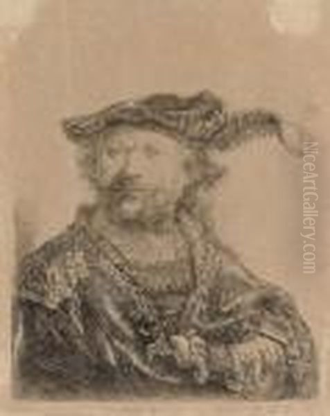 Self Portrait In A Velvet Cap And Plume Oil Painting by Rembrandt Van Rijn