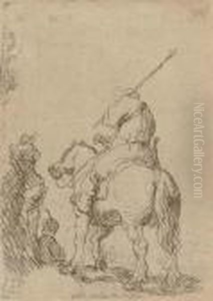 Turbaned Soldier On Horseback Oil Painting by Rembrandt Van Rijn