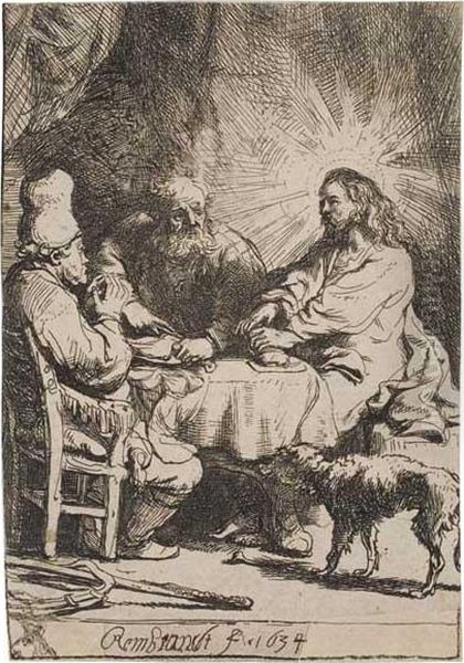 Christ At Emmaus: The Smaller Plate Oil Painting by Rembrandt Van Rijn