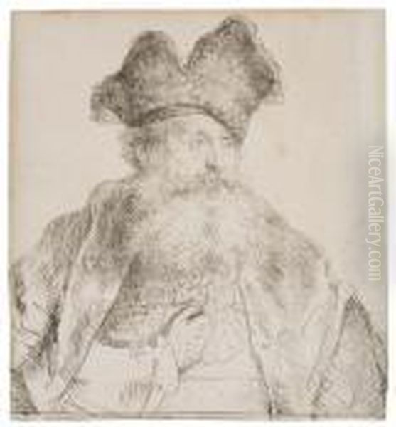 Old Man With A Divided Fur Cap Oil Painting by Rembrandt Van Rijn