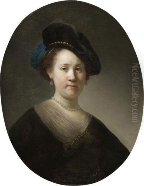 Portrait Of A Young Woman With A Black Cap Oil Painting by Rembrandt Van Rijn