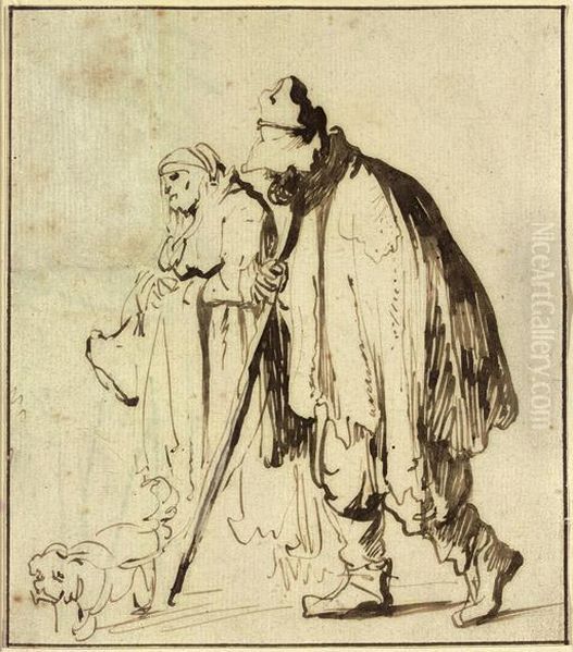 A Vagrant Couple With A Dog Oil Painting by Rembrandt Van Rijn