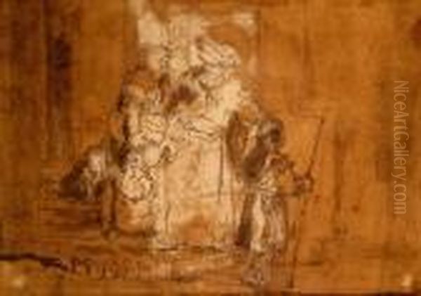 Abraham, Agar Et Ismael (?) Oil Painting by Rembrandt Van Rijn