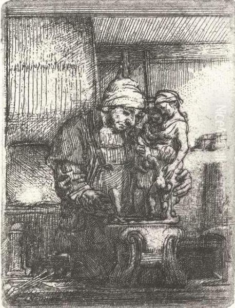 The Goldsmith. Etching Oil Painting by Rembrandt Van Rijn