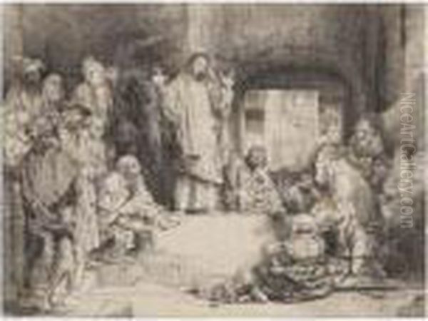 Christ Preaching ('la Petite Tombe') (b. 67) Oil Painting by Rembrandt Van Rijn