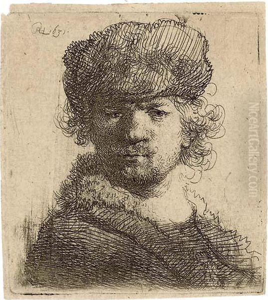 Self-portrait In A Heavy Fur Cap: Bust Oil Painting by Rembrandt Van Rijn