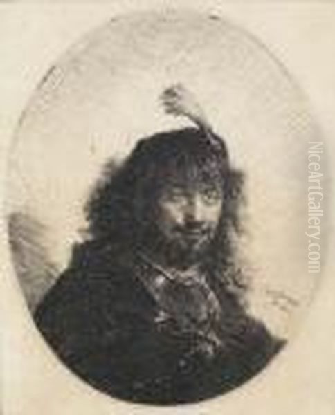 Self-portrait With Plumed Cap And Lowered Sabre Oil Painting by Rembrandt Van Rijn