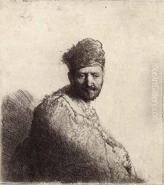 A Bearded Man, In A Furred Oriental Cap And Robe: The Artist's Father Oil Painting by Rembrandt Van Rijn