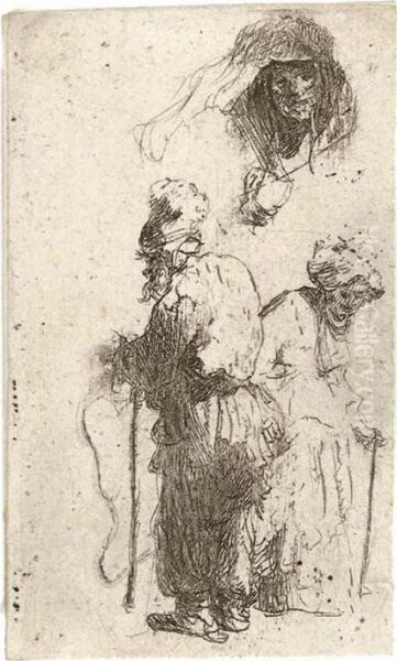 Sheet Of Studies Oil Painting by Rembrandt Van Rijn