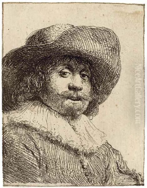 A Man In A Broad-brimmed Hat Oil Painting by Rembrandt Van Rijn