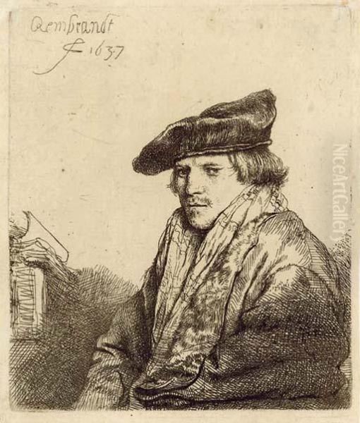 A Young Man In A Velvet Cap Oil Painting by Rembrandt Van Rijn