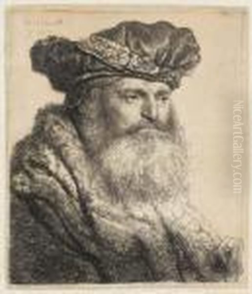 A Bearded Man In A Velvet Cap With A Jewel Clasp Oil Painting by Rembrandt Van Rijn