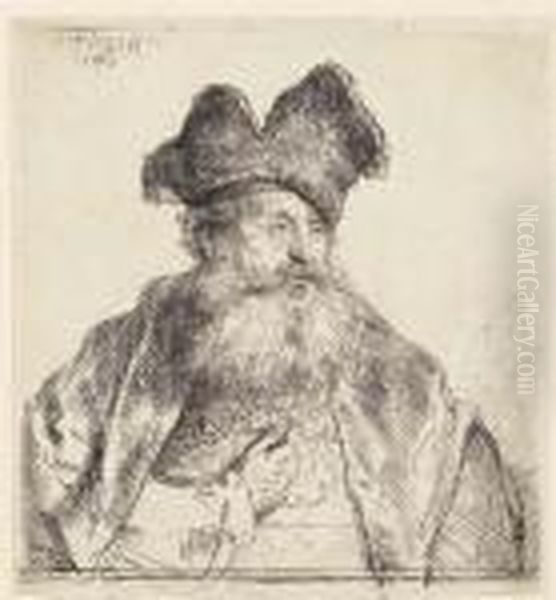 An Old Man With A Divided Fur Cap Oil Painting by Rembrandt Van Rijn