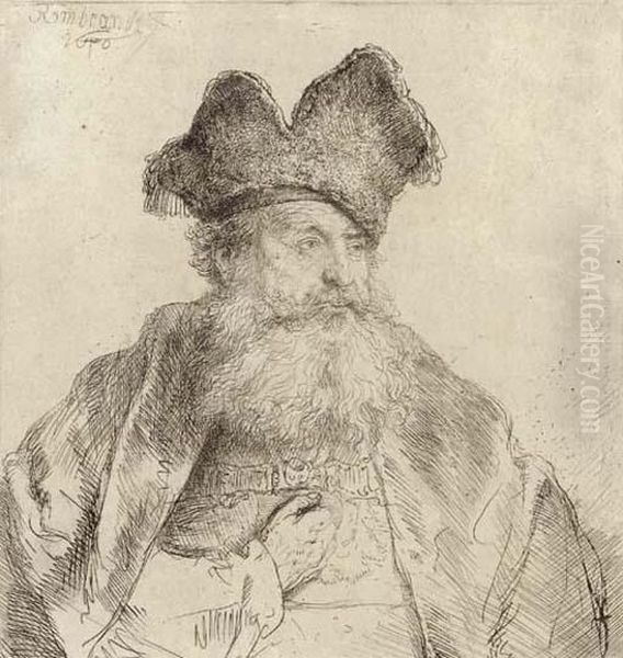 An Old Man With A Divided Fur Cap Oil Painting by Rembrandt Van Rijn