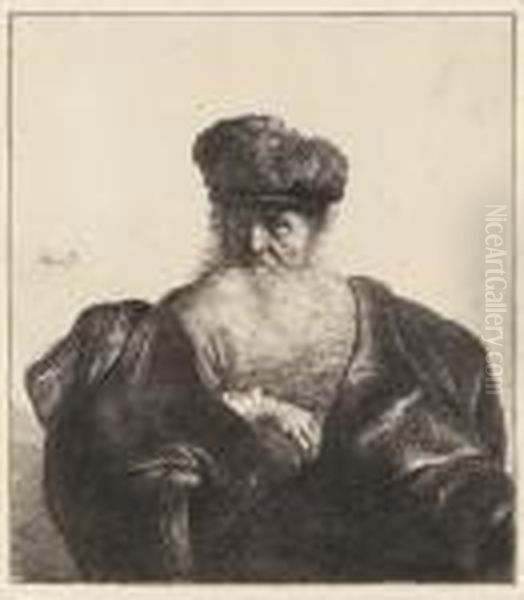 An Old Man With Beard, Fur Cap, And Velvet Coat Oil Painting by Rembrandt Van Rijn